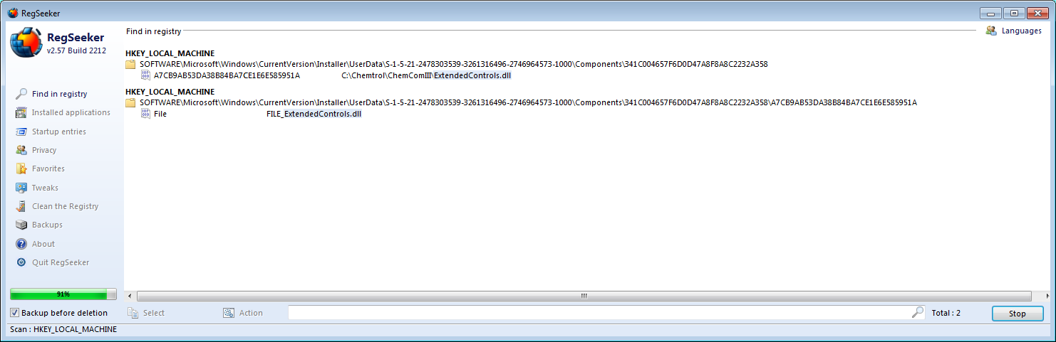 RegSeeker fixing Disallowing uninstallation of component: since another client exists