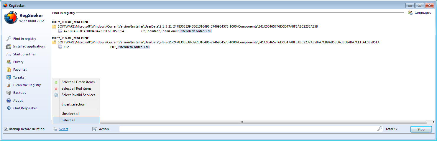 RegSeeker fixing Disallowing uninstallation of component: since another client exists