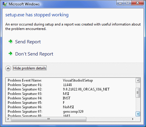 VisualStudio8Setup 11448 9.0.21022.08_ORCAS_X86_NET MSI INST F NoMSI gencomp320 1603