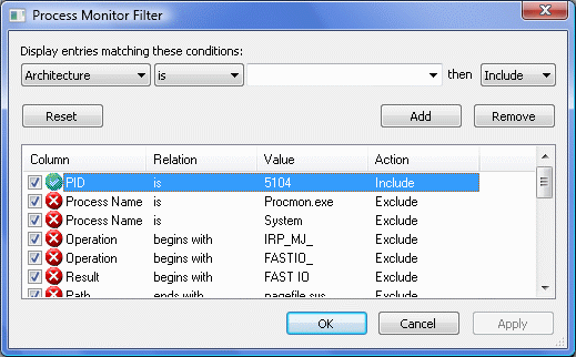 Process Monitor Filter
